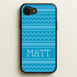 Personalised Christmas Jumper Blue  - Personalised Christmas Phone Case for iPhone 16e