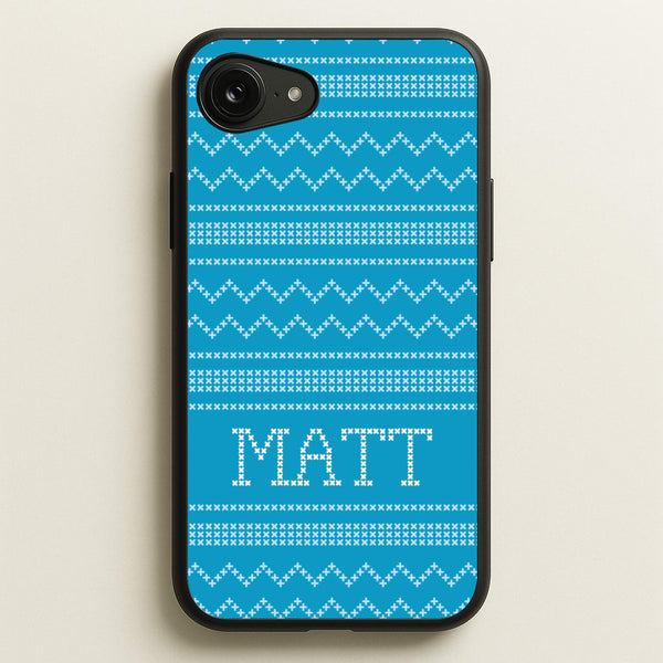 Personalised Christmas Jumper Blue  - Personalised Christmas Phone Case for iPhone 16e