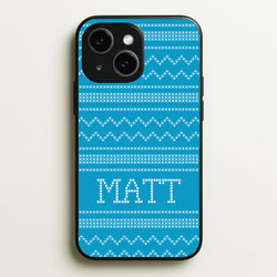 Personalised Christmas Jumper Blue  - Personalised Christmas Phone Case for iPhone 14 Plus