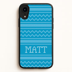 Personalised Christmas Jumper Blue  - Personalised Christmas Phone Case for iPhone XR