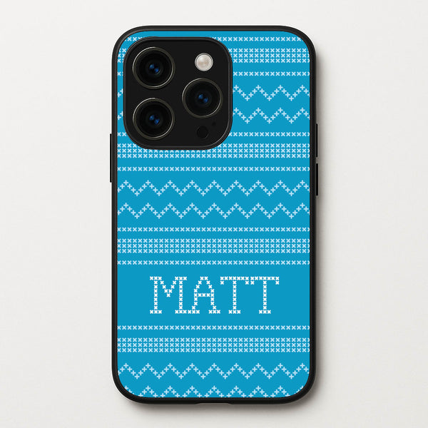 Personalised Christmas Jumper Blue  - Personalised Christmas Phone Case for iPhone 15 Pro