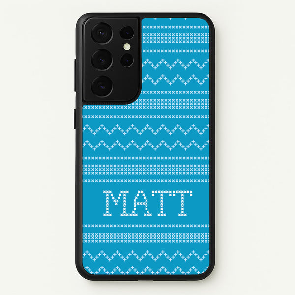 Personalised Christmas Jumper Blue  - Personalised Christmas Phone Case for Galaxy S21 Ultra