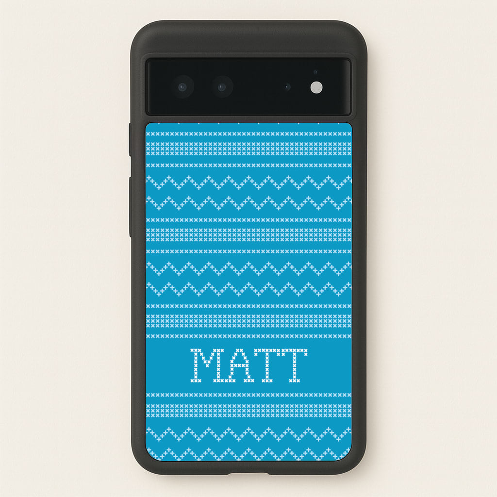 Personalised Christmas Jumper Blue  - Personalised Christmas Phone Case for Google Pixel 6