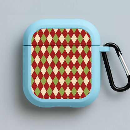 Red And Green Argyle Christmas Pattern Blue AirPods Case