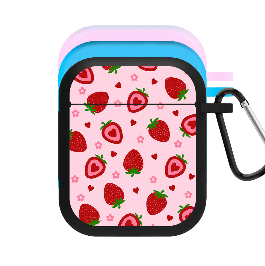 Strawberries And Hearts - Fruit Patterns AirPods Case