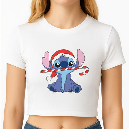 Cute Blue Alien Candycane Crop Top