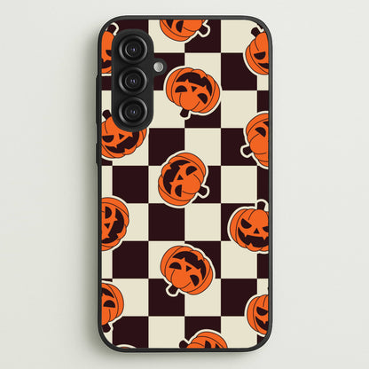 Pumpkin Stickers Checkered Pattern Galaxy S23FE Case