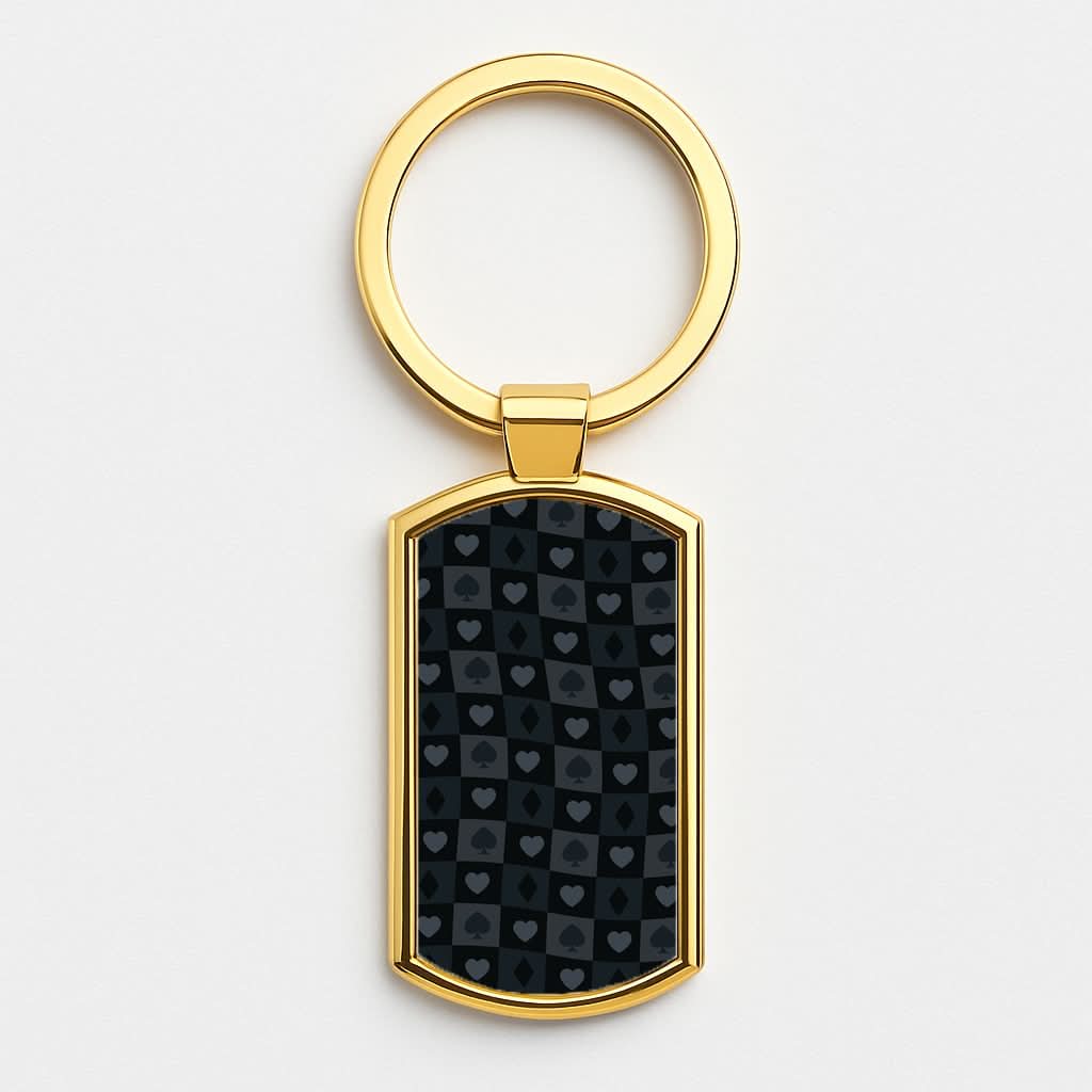 Card Suits Pattern Black Gold Keyring