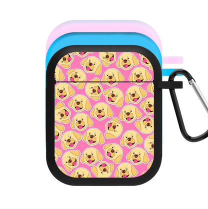 Pink Golden Retriever Sticker Pattern AirPods Case