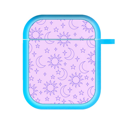 Sun, Moon And Stars Pattern Mauve AirPods Case