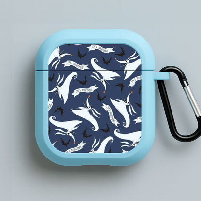 Skeleton Dog And Bats Pattern Blue AirPods Case