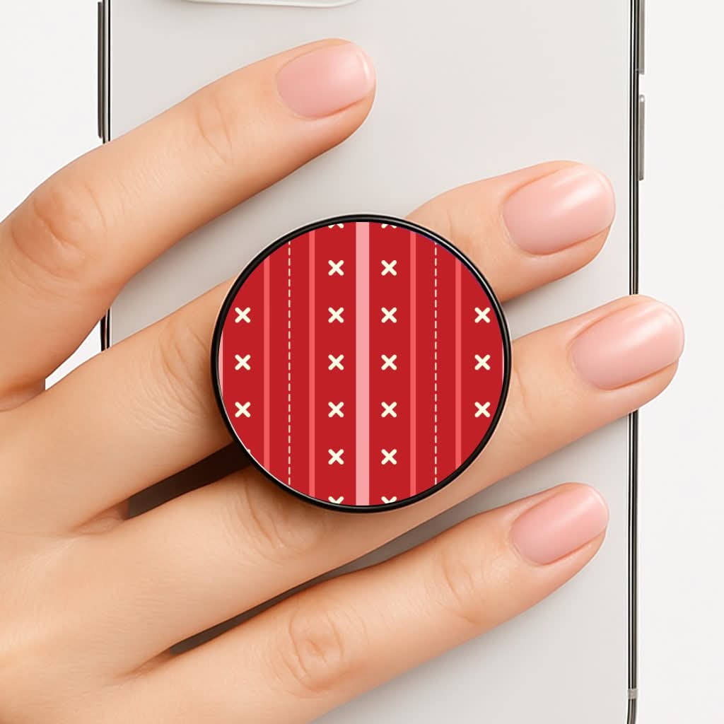 Stripes And Stitches Red Christmas Pattern Phone Grip