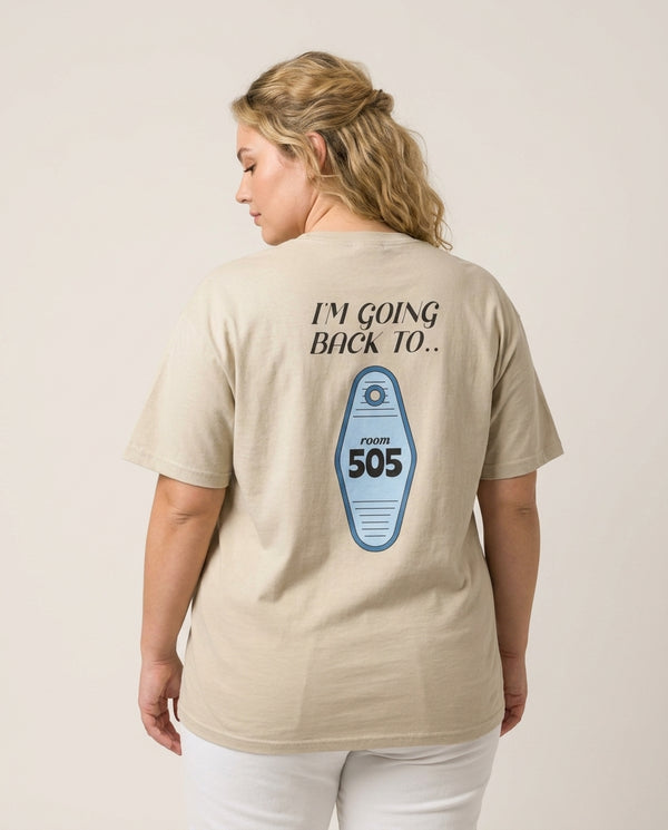 I'm Going Back To 505 Keyring T-Shirt — Sand Back, worn