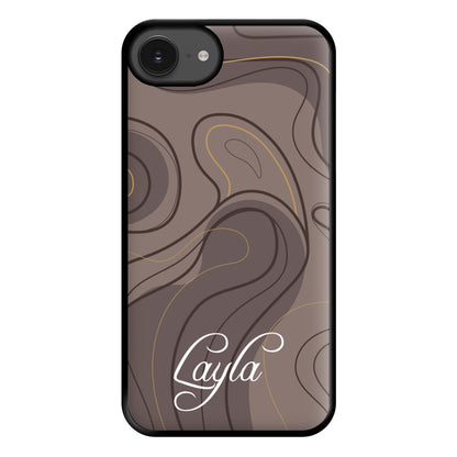 Brown Marble Waves Personalised Name iPhone 16e Case