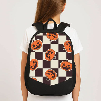 Pumpkin Stickers Checkered Pattern School Bag