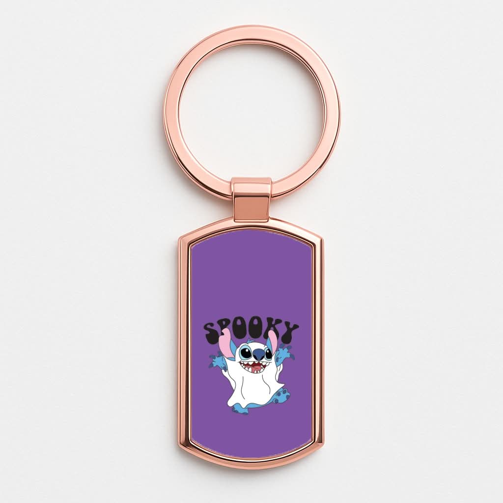 Spooky Cute Blue Alien Rose Gold Keyring