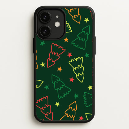 Colourful Christmas Tree Outlines Pattern iPhone 11 Case