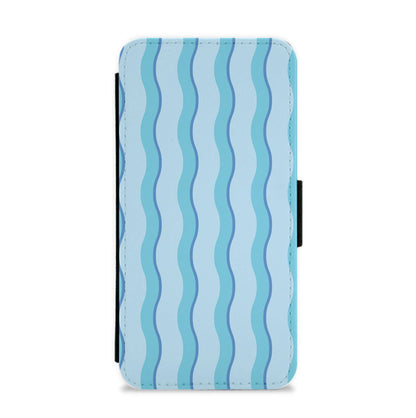 Blue Wavy Stripes Pattern Flip / Wallet Phone Case