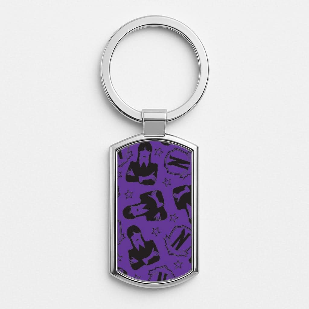 Wednesday Pattern Silver Metal Keyring