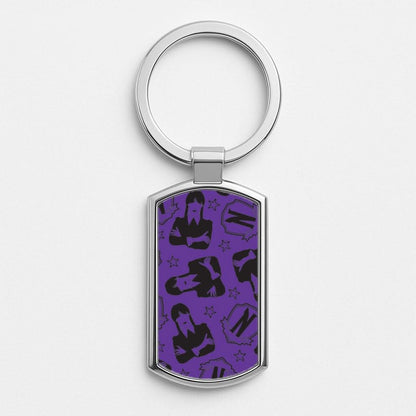 Wednesday Pattern Silver Metal Keyring