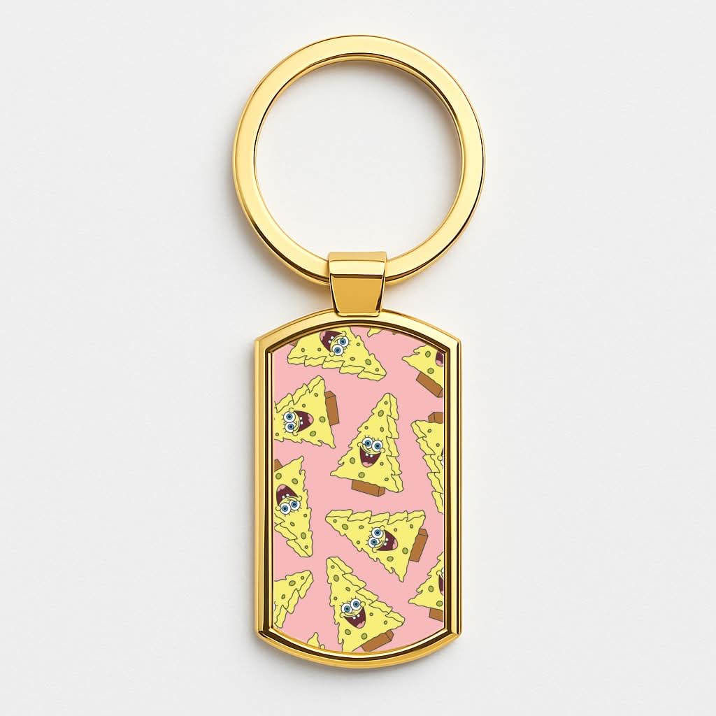 Christmas Tree Cartoon Sponge Pattern Gold Keyring
