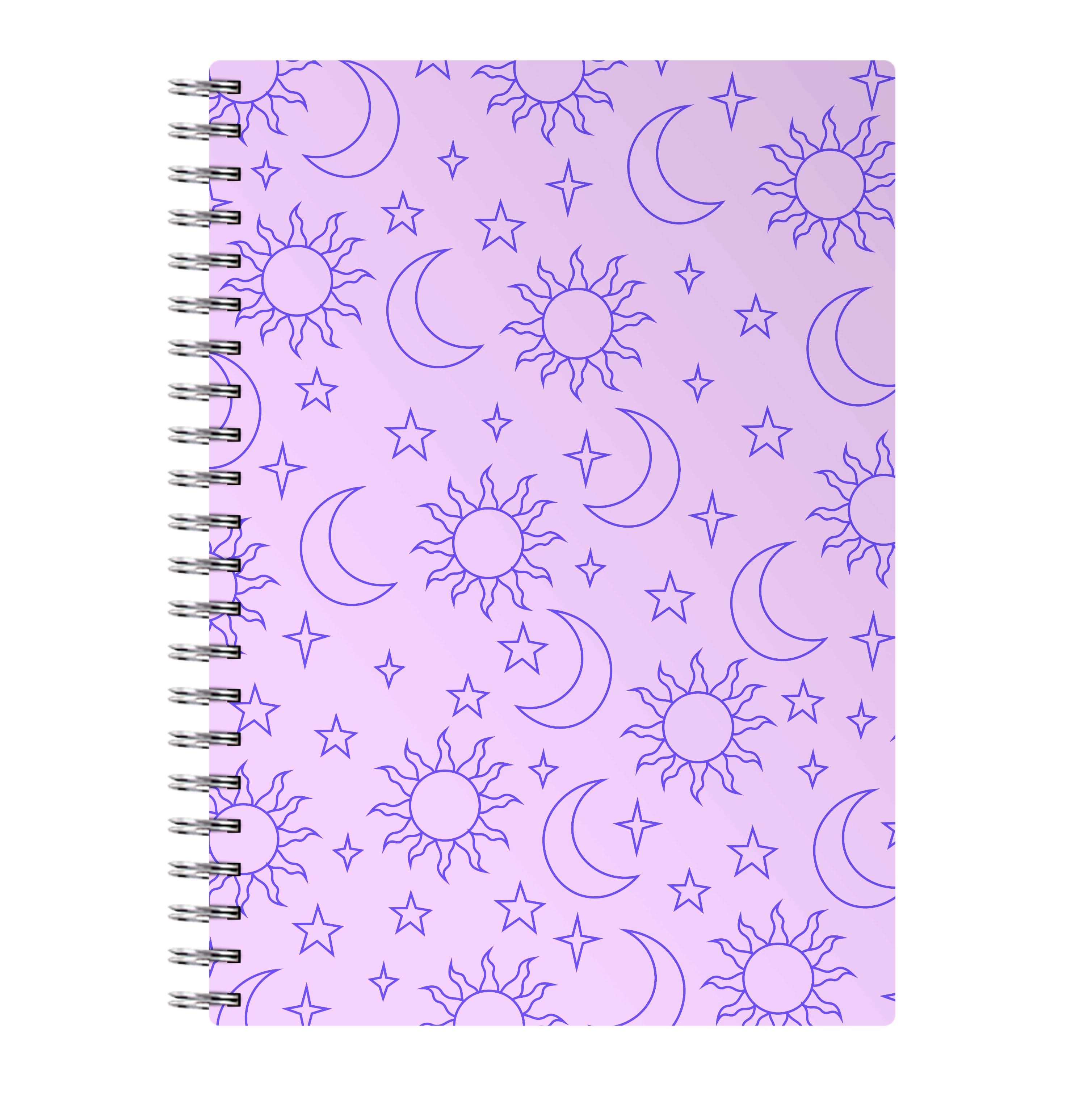 Sun, Moon And Stars Pattern Mauve Notebook