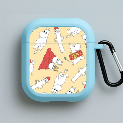 Christmas Mooms Pattern Blue AirPods Case