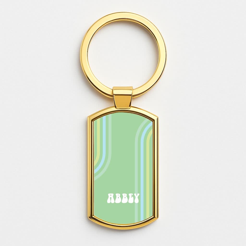 Retro Green Personalised Name Gold Keyring