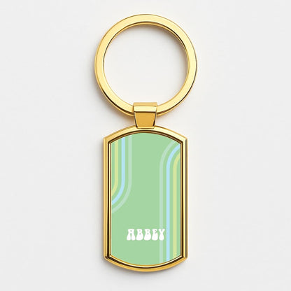 Retro Green Personalised Name Gold Keyring