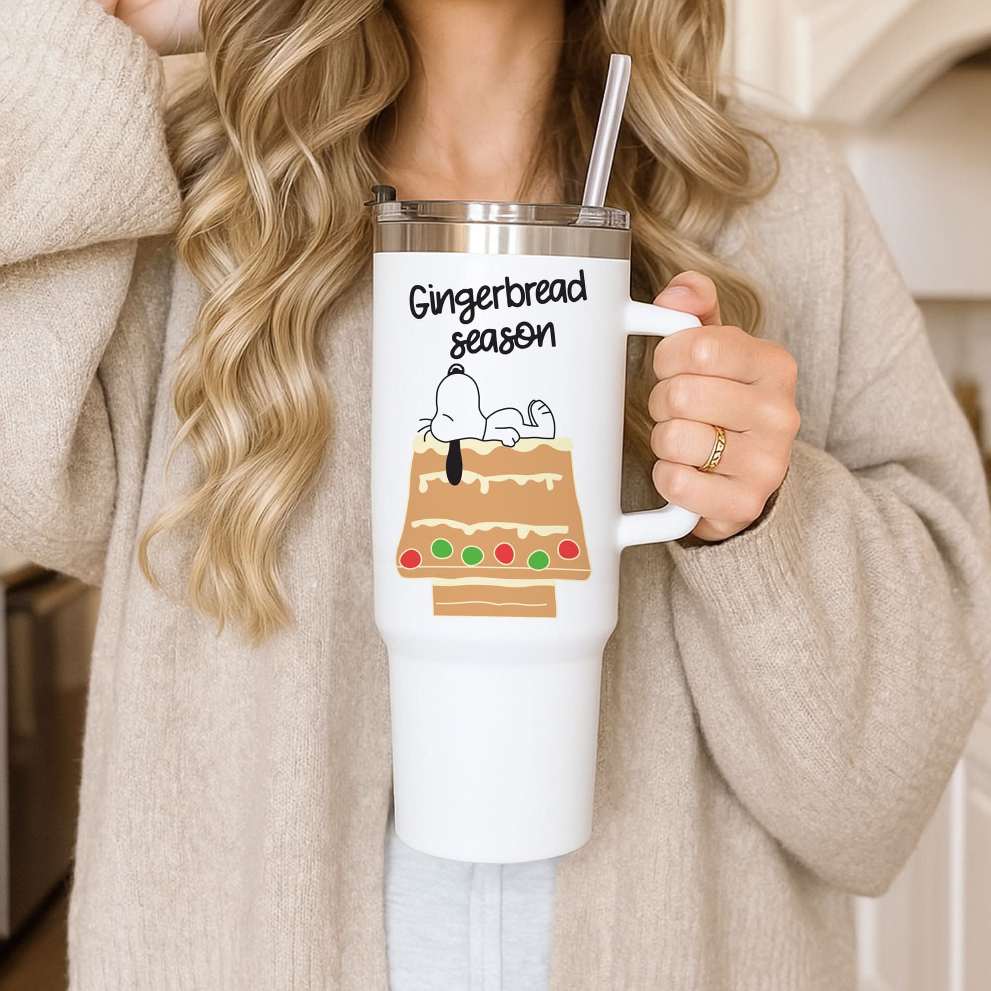 Cartoon Beagle Gingerbread House Tumbler