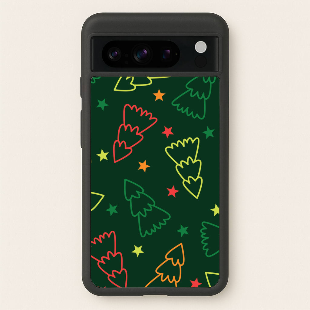 Colourful Christmas Tree Outlines Pattern Google Pixel 8 Pro Case