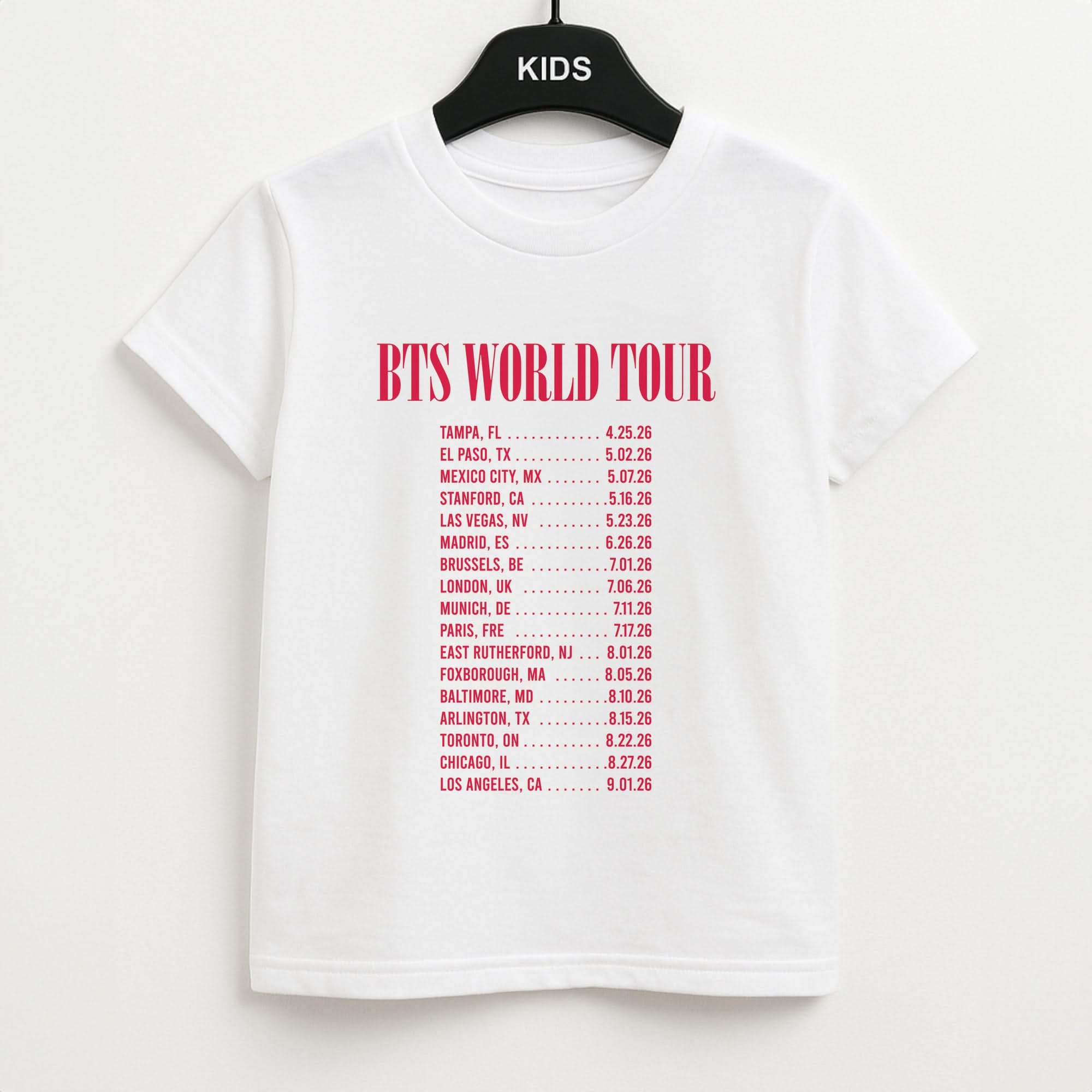 K-Pop Band World Tour List 2026 Kids T-Shirt