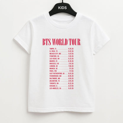 K-Pop Band World Tour List 2026 Kids Unisex T-Shirt