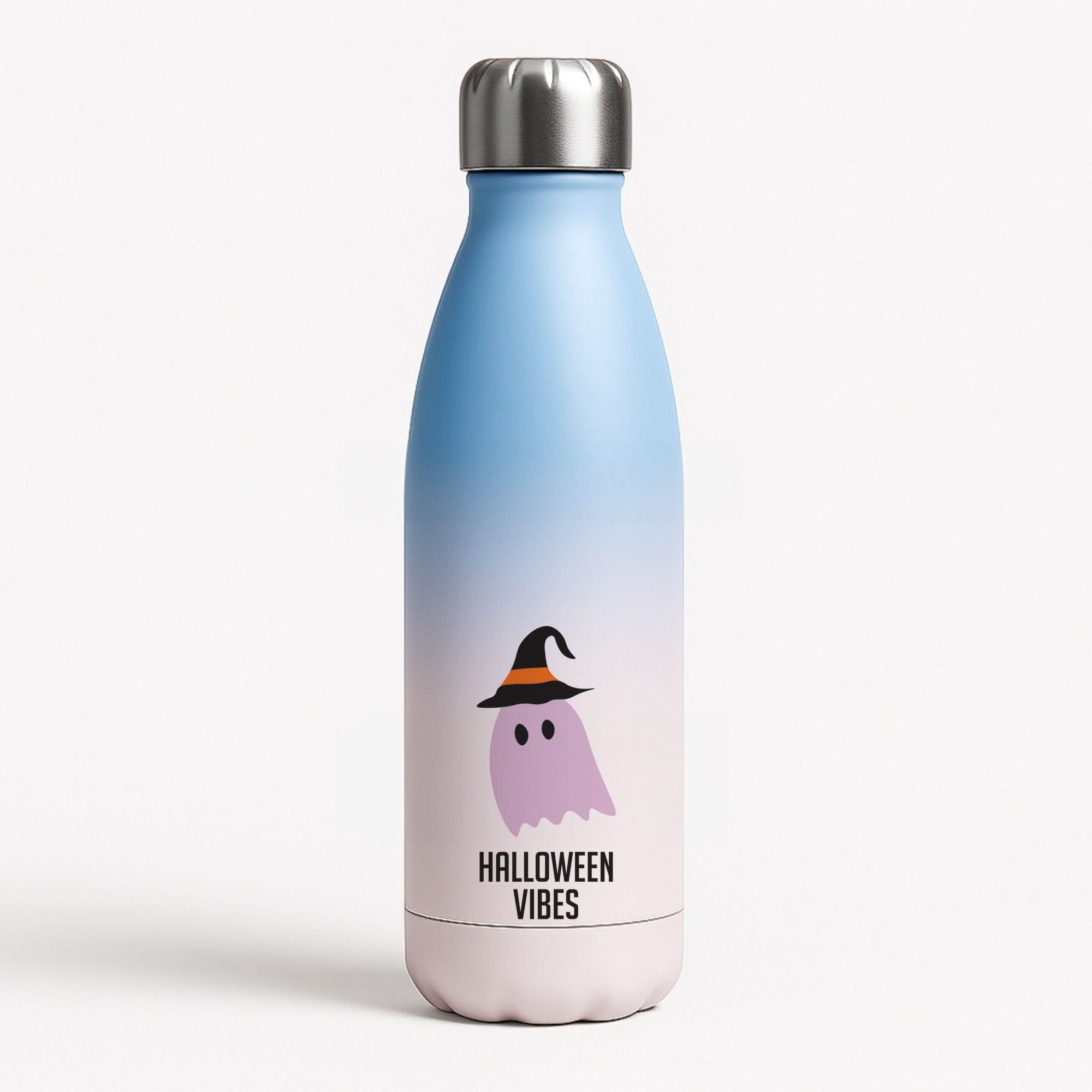 Purple Ghost Halloween Vibes Blue Water Bottle