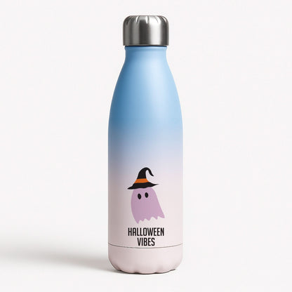 Purple Ghost Halloween Vibes Blue Water Bottle