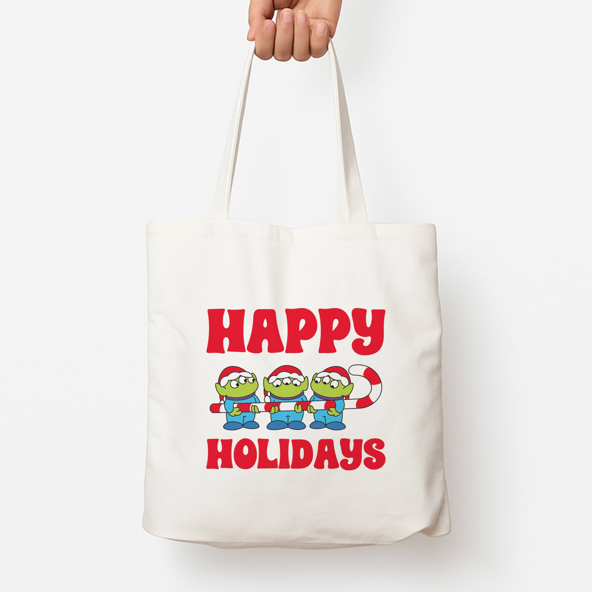 Happy Holidays Cute Green Aliens Tote Bag
