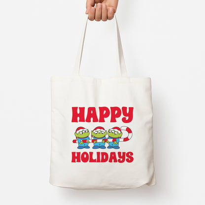 Happy Holidays Cute Green Aliens Tote Bag
