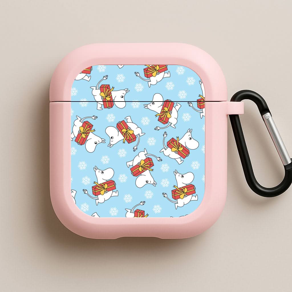 Present And Snowflakes Moom Pattern Pink AirPods Case