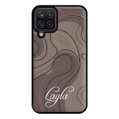 Brown Marble Waves Personalised Name Galaxy A12 Case
