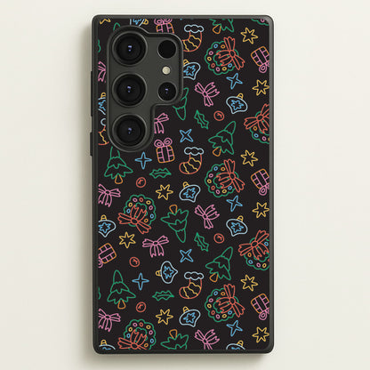 Neon Christmas Icons Pattern I Galaxy S25 Ultra Case