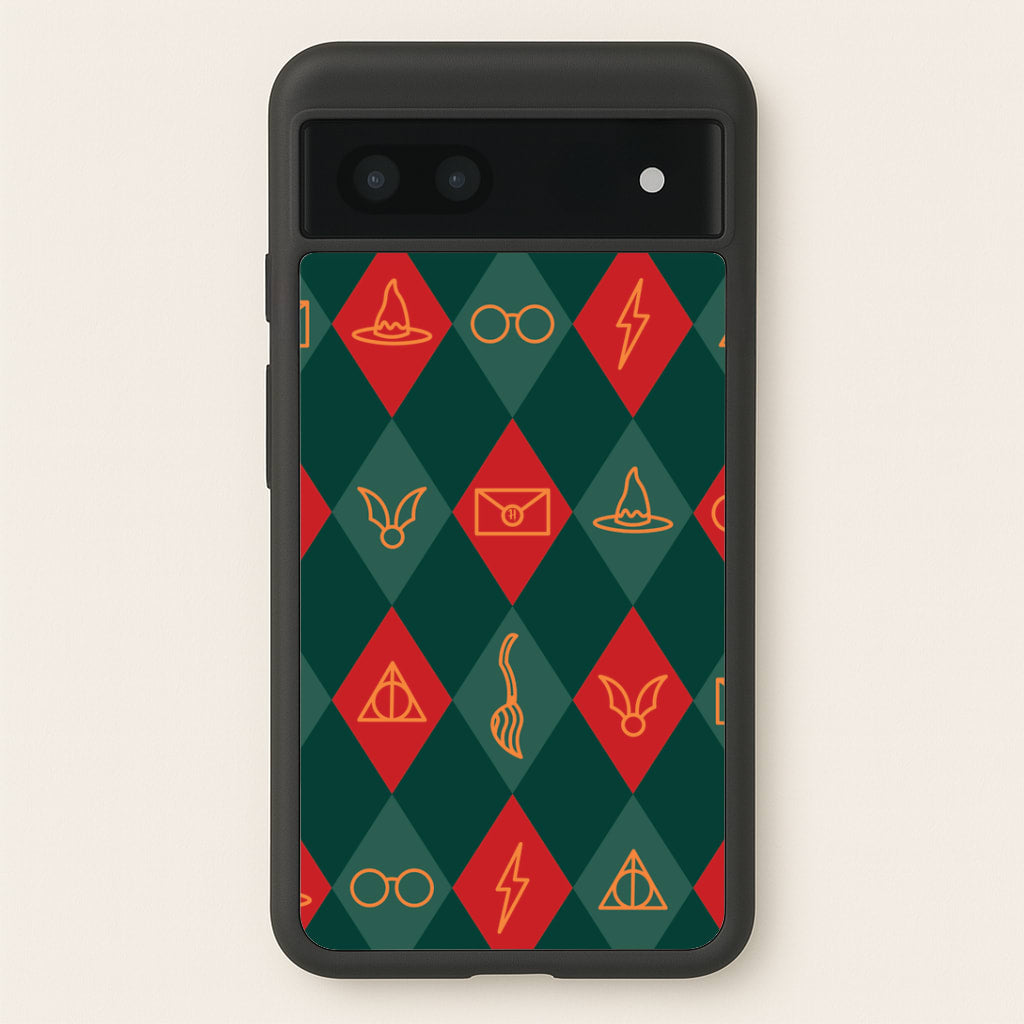 Christmas Wizard Icons Argyle Pattern Google Pixel 6a Case