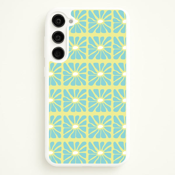 Square Abstract Flowers Blue Galaxy S23 Plus Case