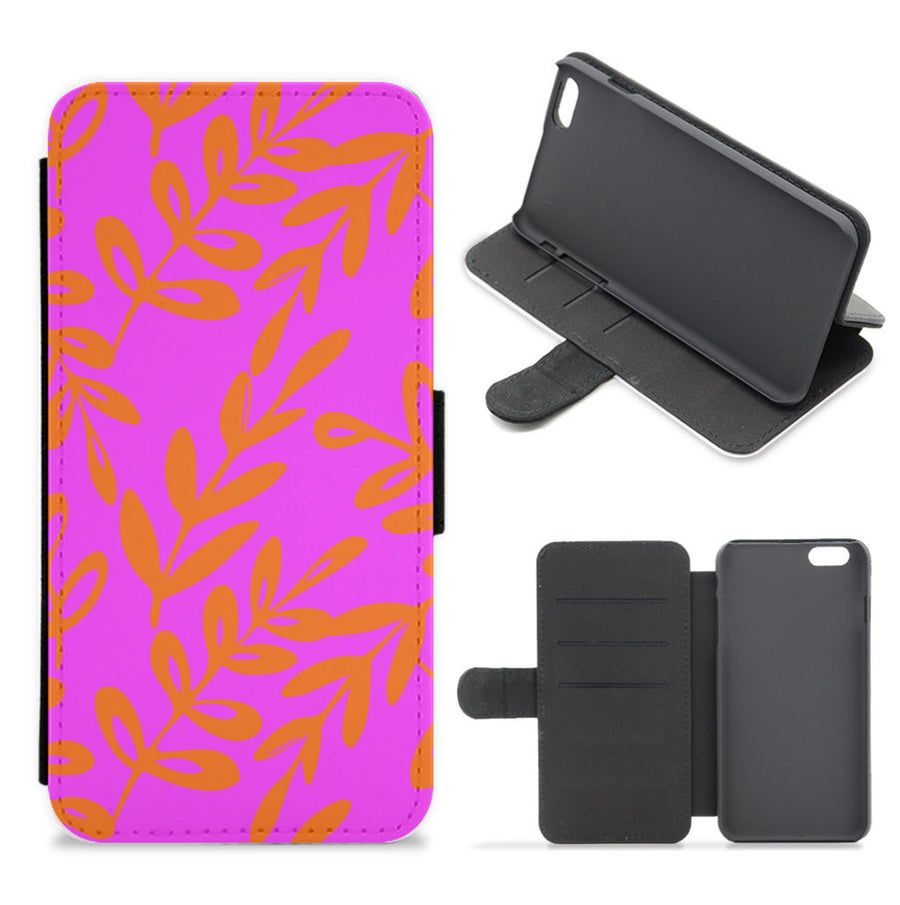 Pink & Orange Leaves - Foliage Flip / Wallet Phone Case