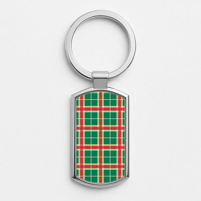 Red And Green Tartan II Christmas Pattern Silver Metal Keyring