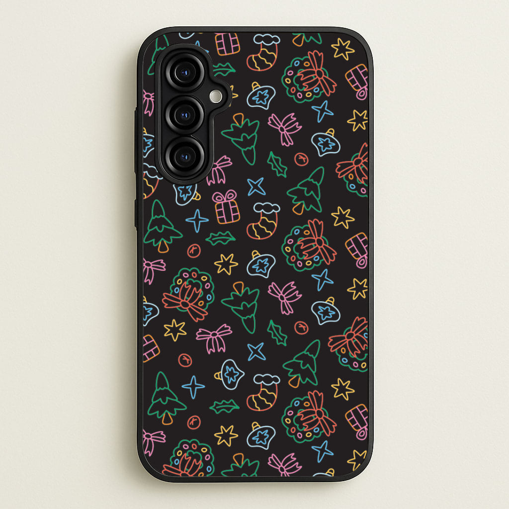 Neon Christmas Icons Pattern I Galaxy A54 Case