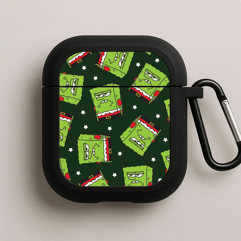 Grumpy Christmas Cartoon Sponge Pattern AirPods Case