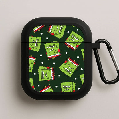 Grumpy Christmas Cartoon Sponge Pattern Black AirPods Case