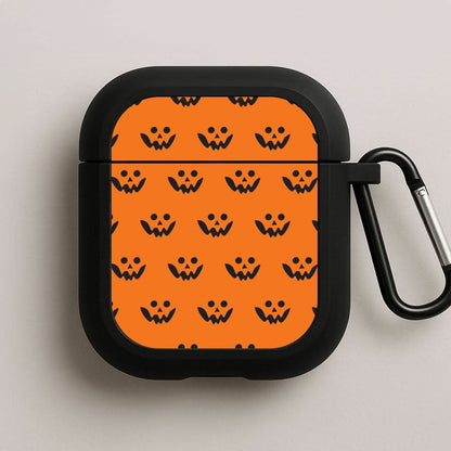 Carved Pumpkin Face Pattern Black AirPods Case