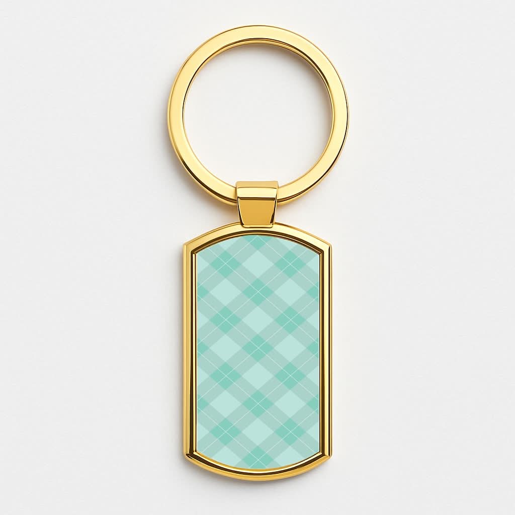 Light Cyan Tartan Christmas Pattern Gold Keyring
