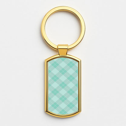 Light Cyan Tartan Christmas Pattern Gold Keyring
